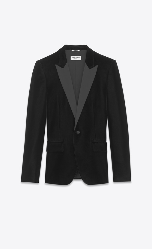Peaked lapel tuxedo jacket in velours Saint Laurent
